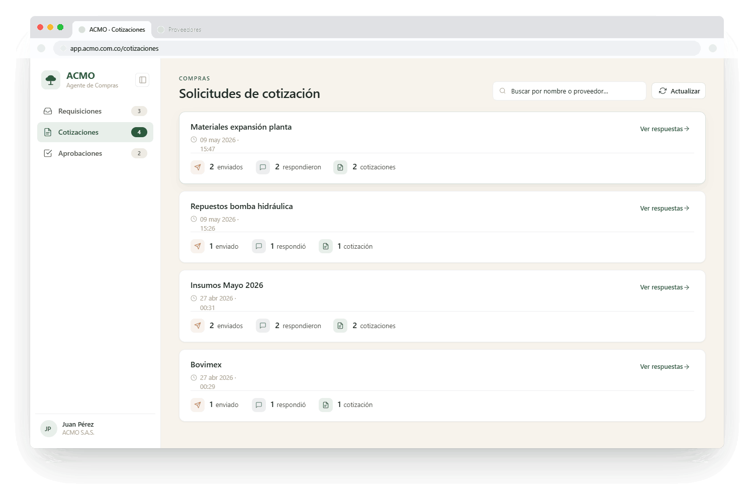 Panel de cotizaciones AGMO